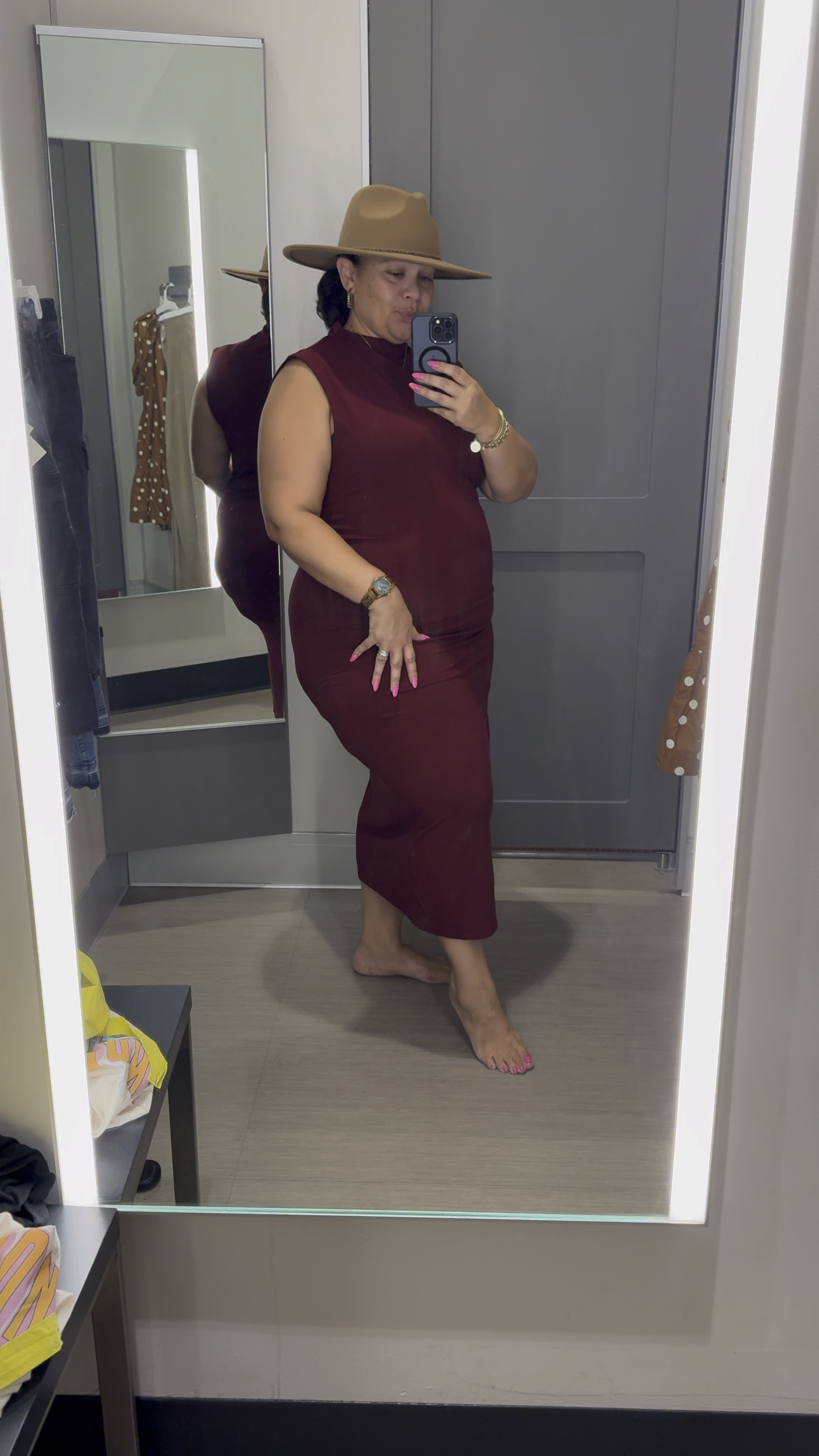 A cute date night collab! Ruched knit fitted midi dress with a wide brim fedora hat! Wearing an XXL in the dress and a L/XL in hat. 

#LTKStyleTip #LTKVideo #LTKPlusSize