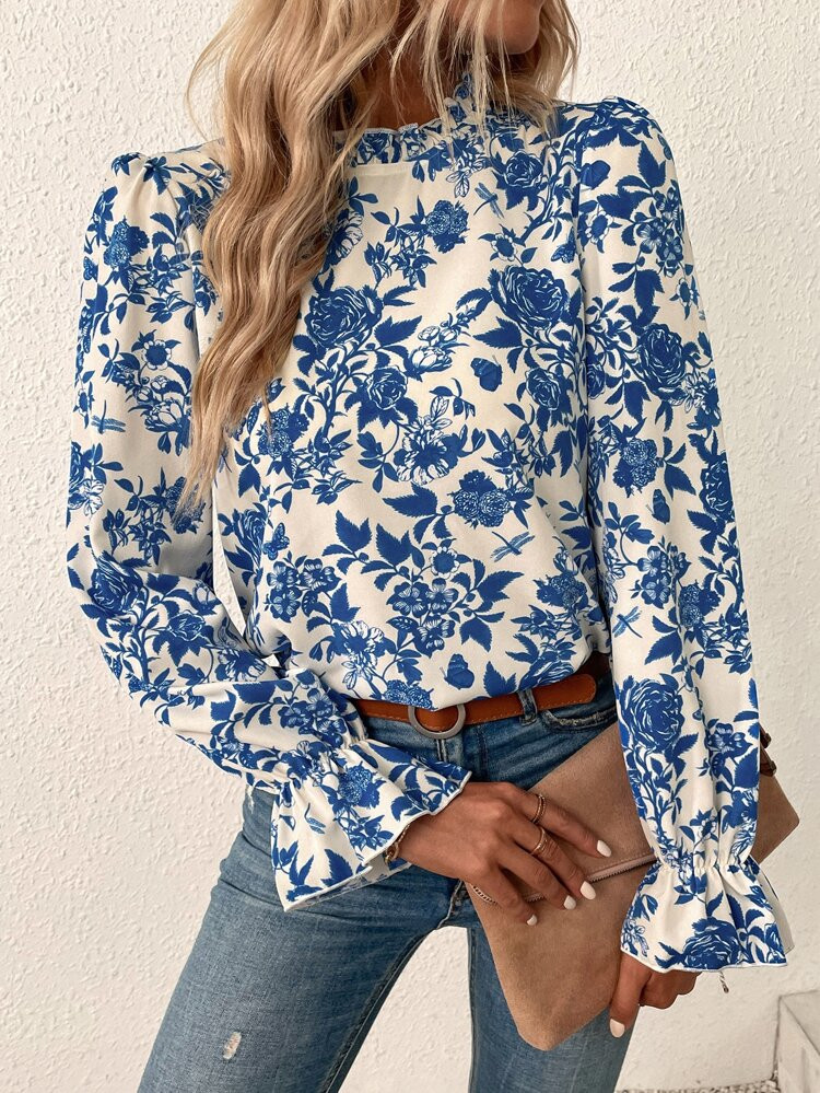 Floral Print Flounce Sleeve Blouse | SHEIN