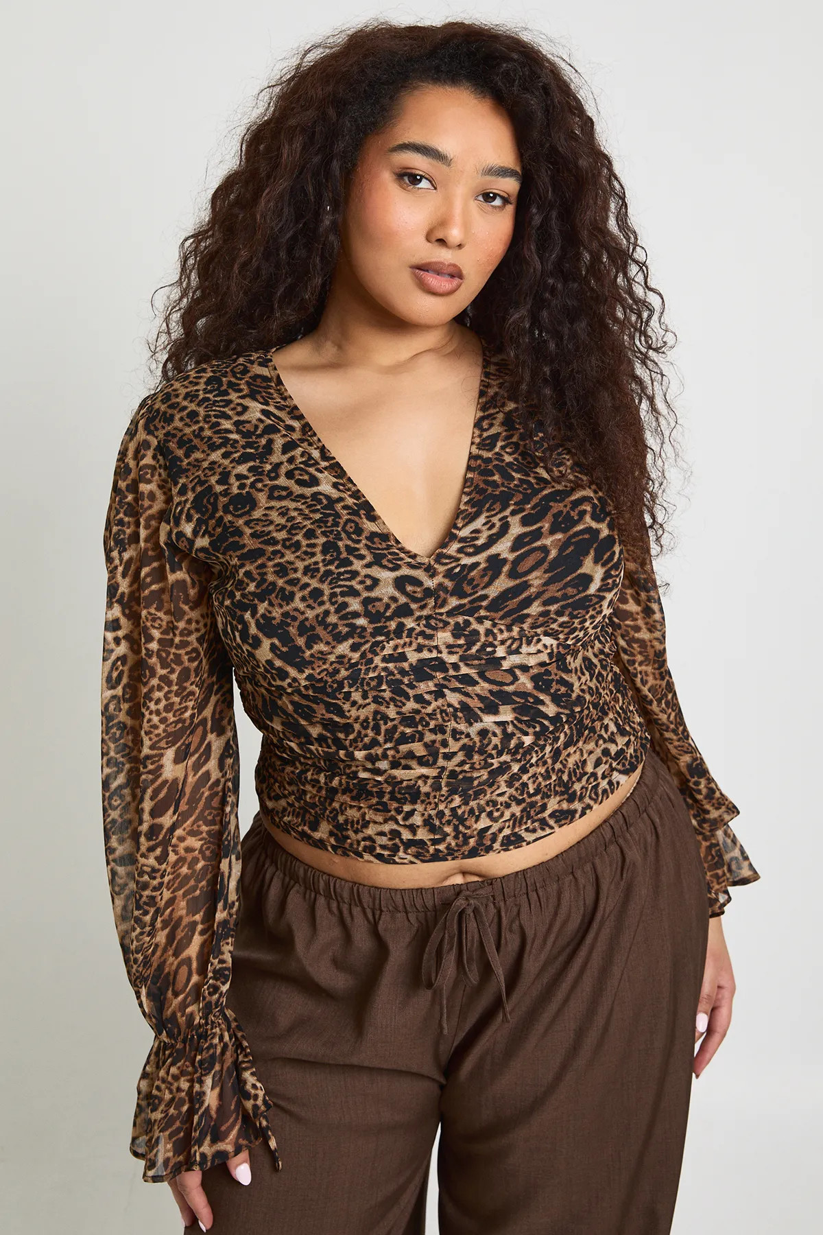 Leopard Cinched Blouson Sleeve Top | Boohoo USA | boohoo (US & Canada)