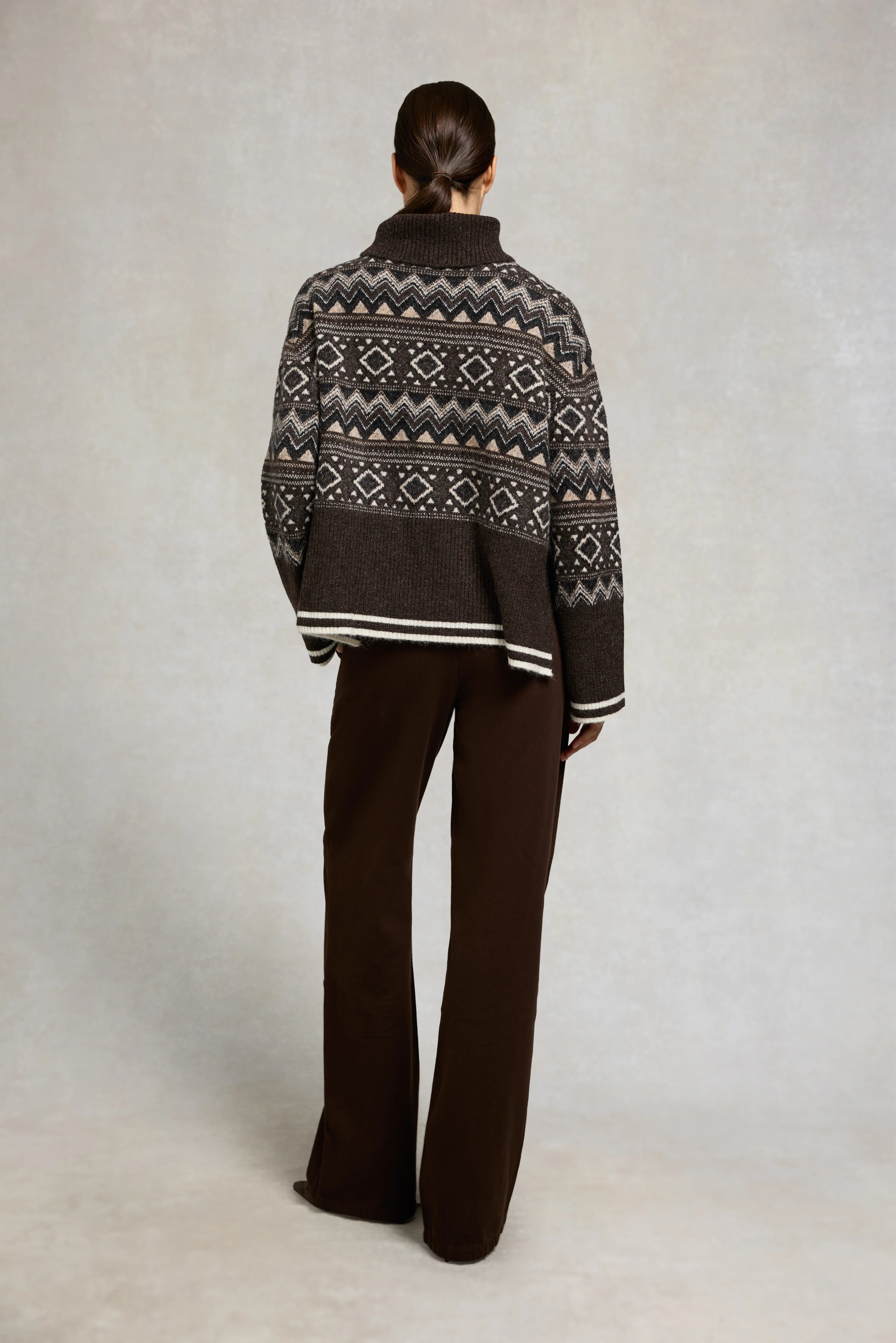 Antonia Fairisle Roll Neck Knit (Chocolate) | Holland Cooper