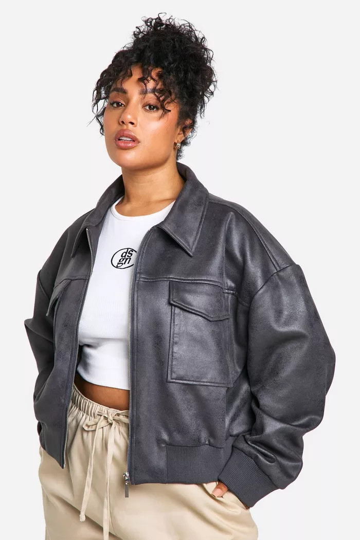 Plus Faux Suede Bomber Jacket | boohoo (US & Canada)