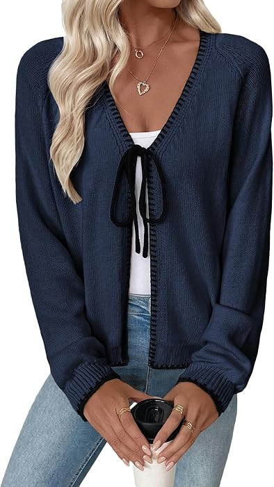 Long Sleeve Open Front Bow Tie Sweaters,Fashion Winter Spring Chunky Outerwear,Dressy Casual Work... | Amazon (US)