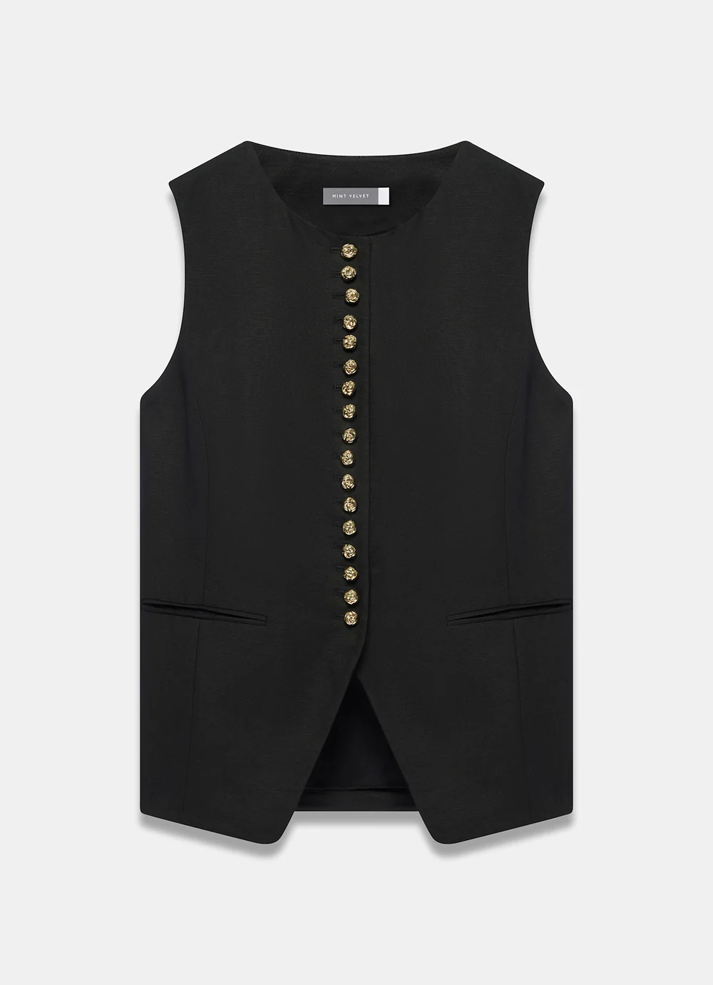 Black Linen Blend Button Detail Waistcoat | Mint Velvet