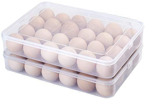 Sooyee 2 Pack Covered Egg Holders for Refrigerator,Clear 2X24 Deviled Egg Tray Storage Box Dispenser | Amazon (US)