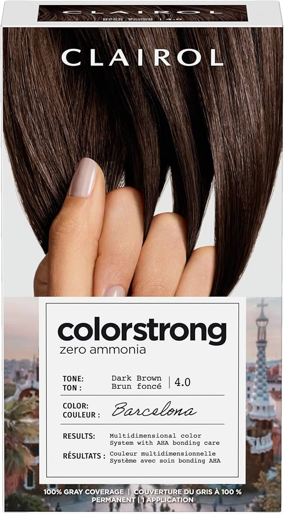 Clairol ColorStrong Permanent Zero Ammonia Hair Dye, 4.0 Dark Brown - Barcelona Hair Color, Pack ... | Amazon (US)
