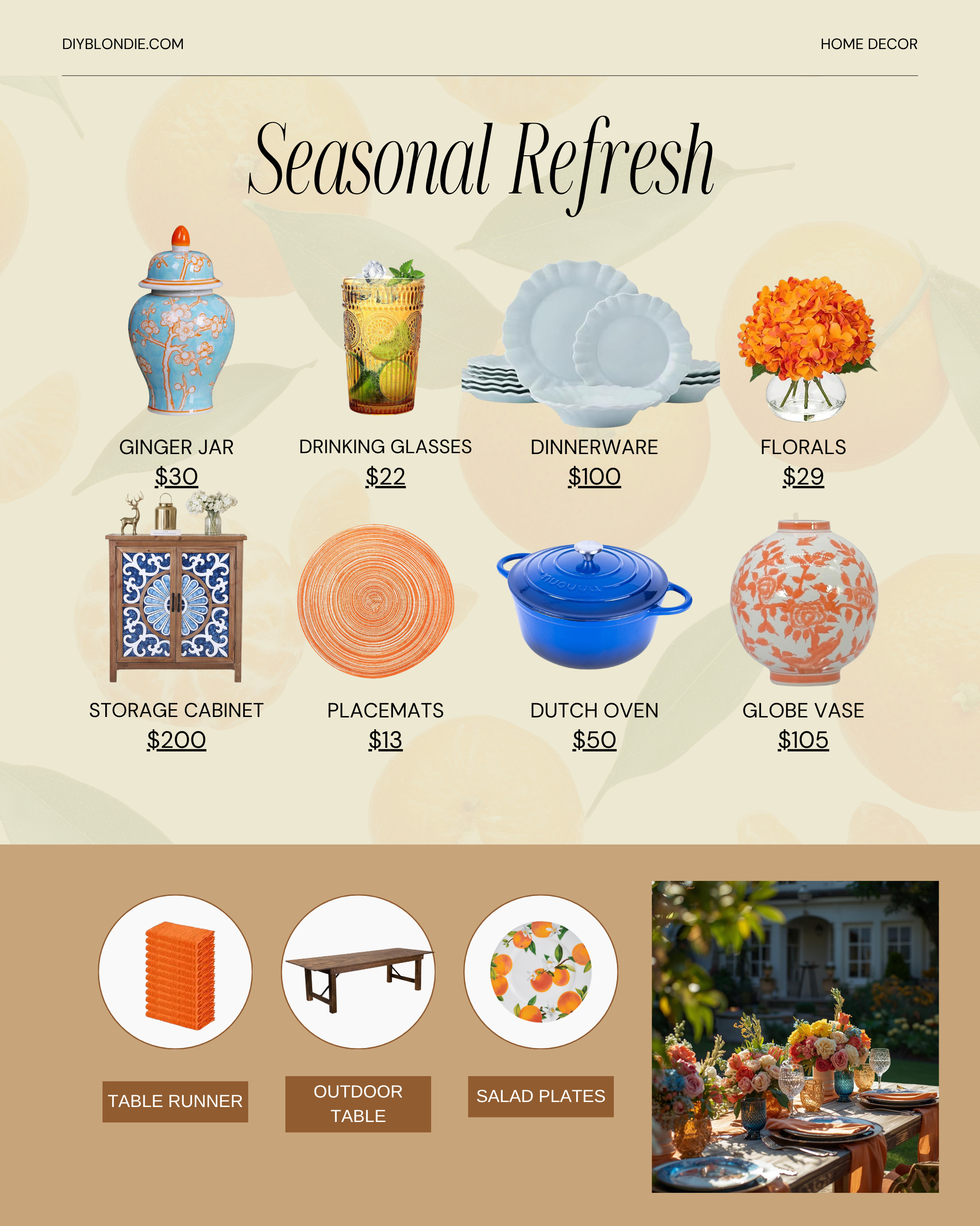 Outdoor entertaining but make it Southern charm 💙🍊

I pulled together this citrus-inspired tablescape using some of my favorite Amazon finds—blue dinnerware, woven placemats, chinoiserie accents, and the prettiest florals for that fresh, elevated look.

This is the kind of setup that makes your home feel special without overcomplicating it 🤍 Everything is affordable and easy to mix and match for spring and summer hosting!

Shop all the details here—perfect for your next backyard dinner or garden party ✨

#ltkhome #ltkseasonal #amazonhome #springdecor #southernstyle
 

 #LTKHome