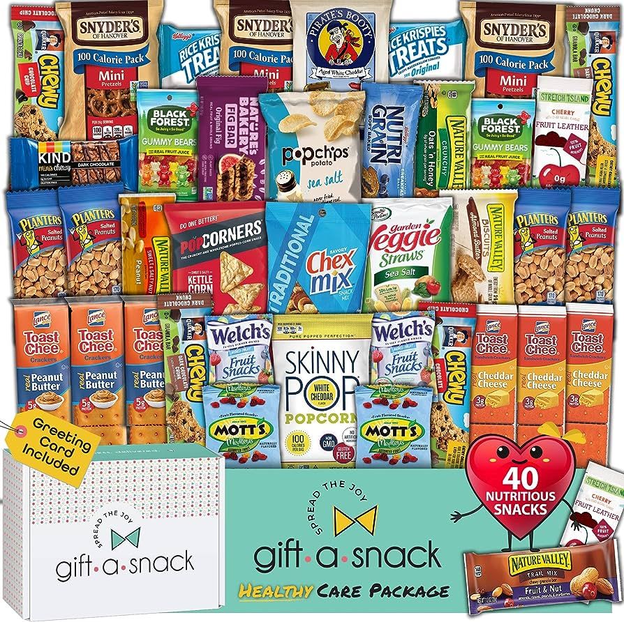 Gift A Snack - Back To School Healthy Snack Box Variety Pack Care Package + Greeting Card (40 Cou... | Amazon (US)