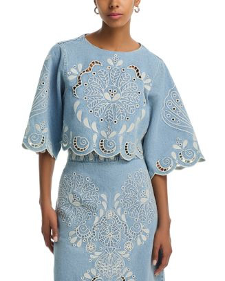 Cropped Denim Embroidered top | Bloomingdale's (US)