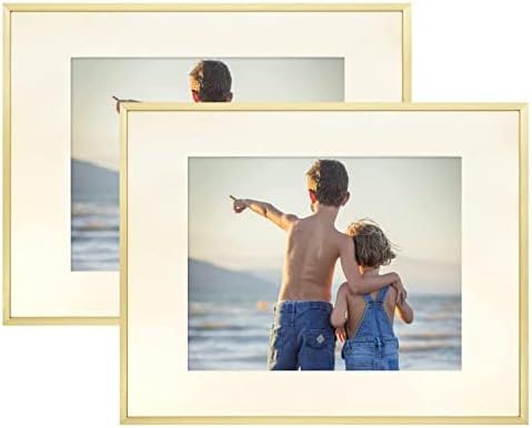 Golden State Art, 11x14 Aluminum Metal Frame with Ivory Color Mat for 8x10 Photo - Wall Mounting ... | Amazon (US)