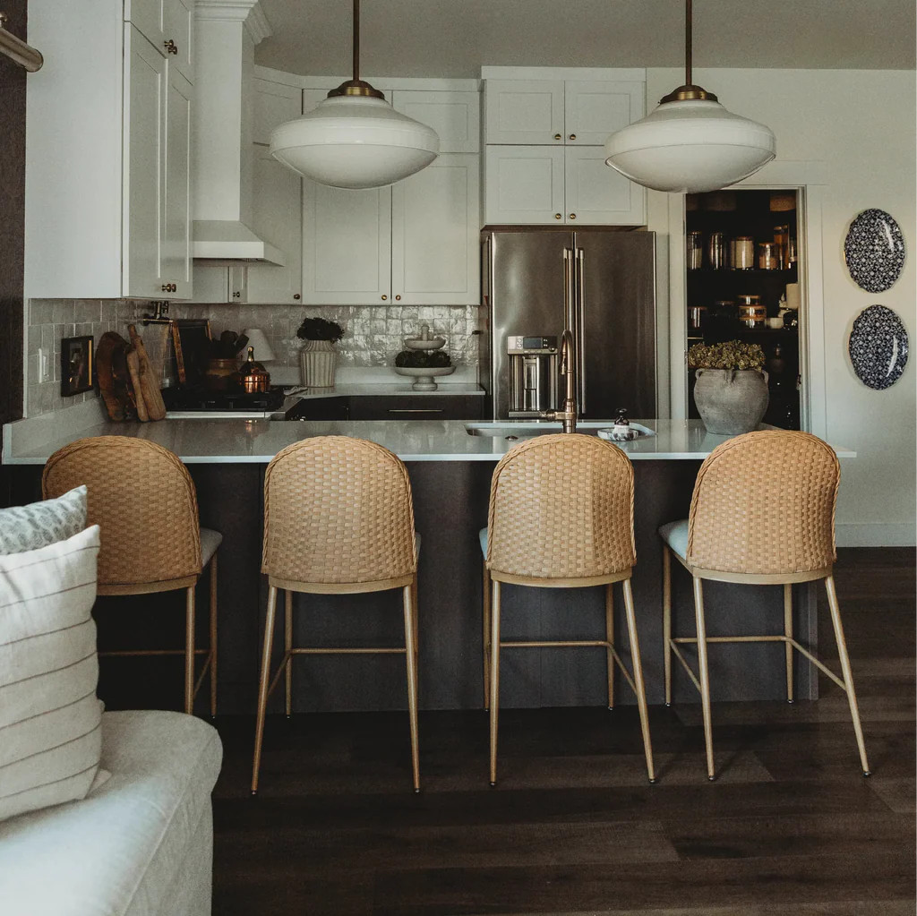 Barcelona 25.5" Beige Rattan Upholstered Counter Stool (Set of 4) | Pop Maison