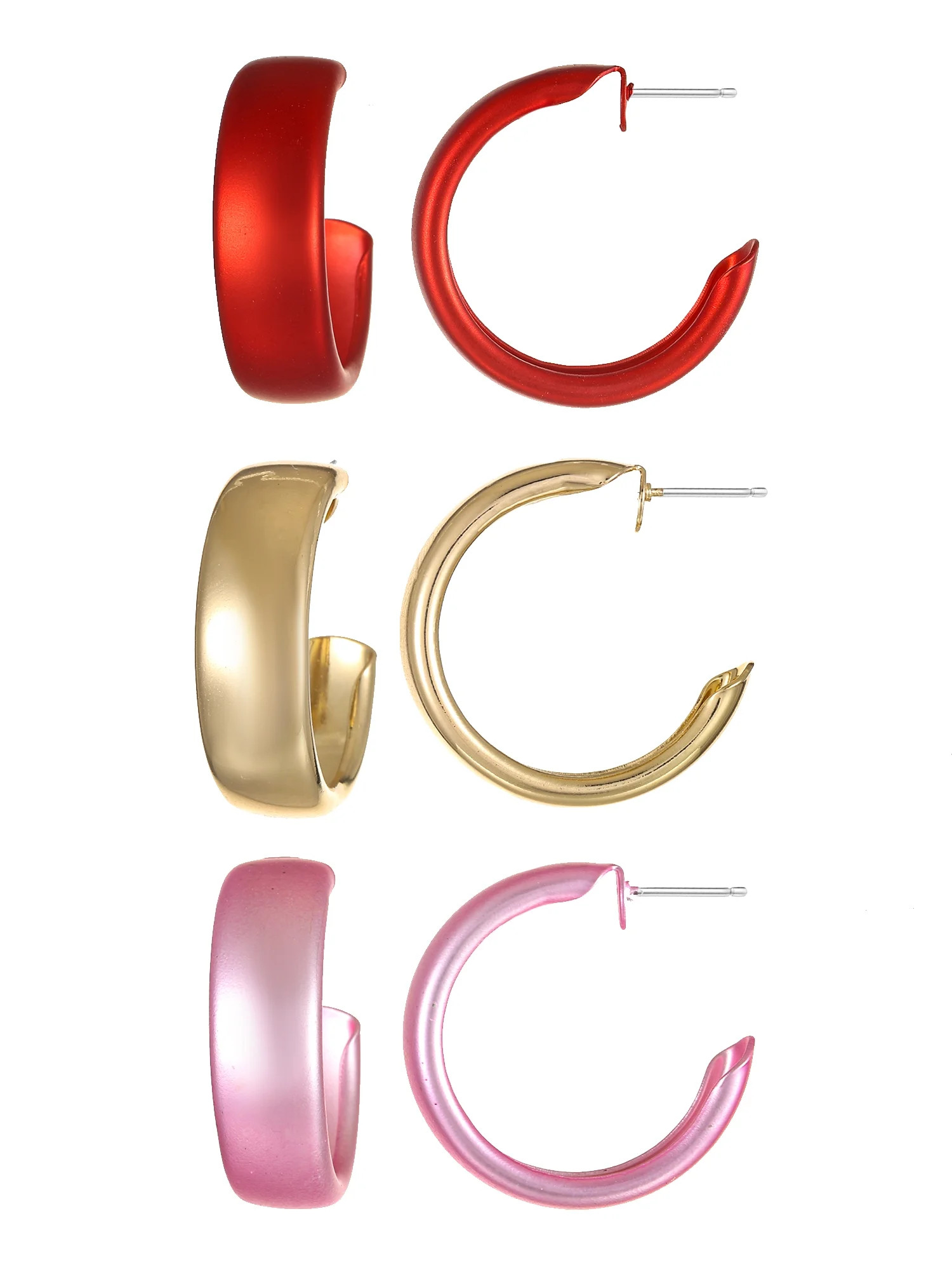 Way to Celebrate Valentine's Day Multicolored C-Hoop Earrings, 3 Pairs | Walmart (US)