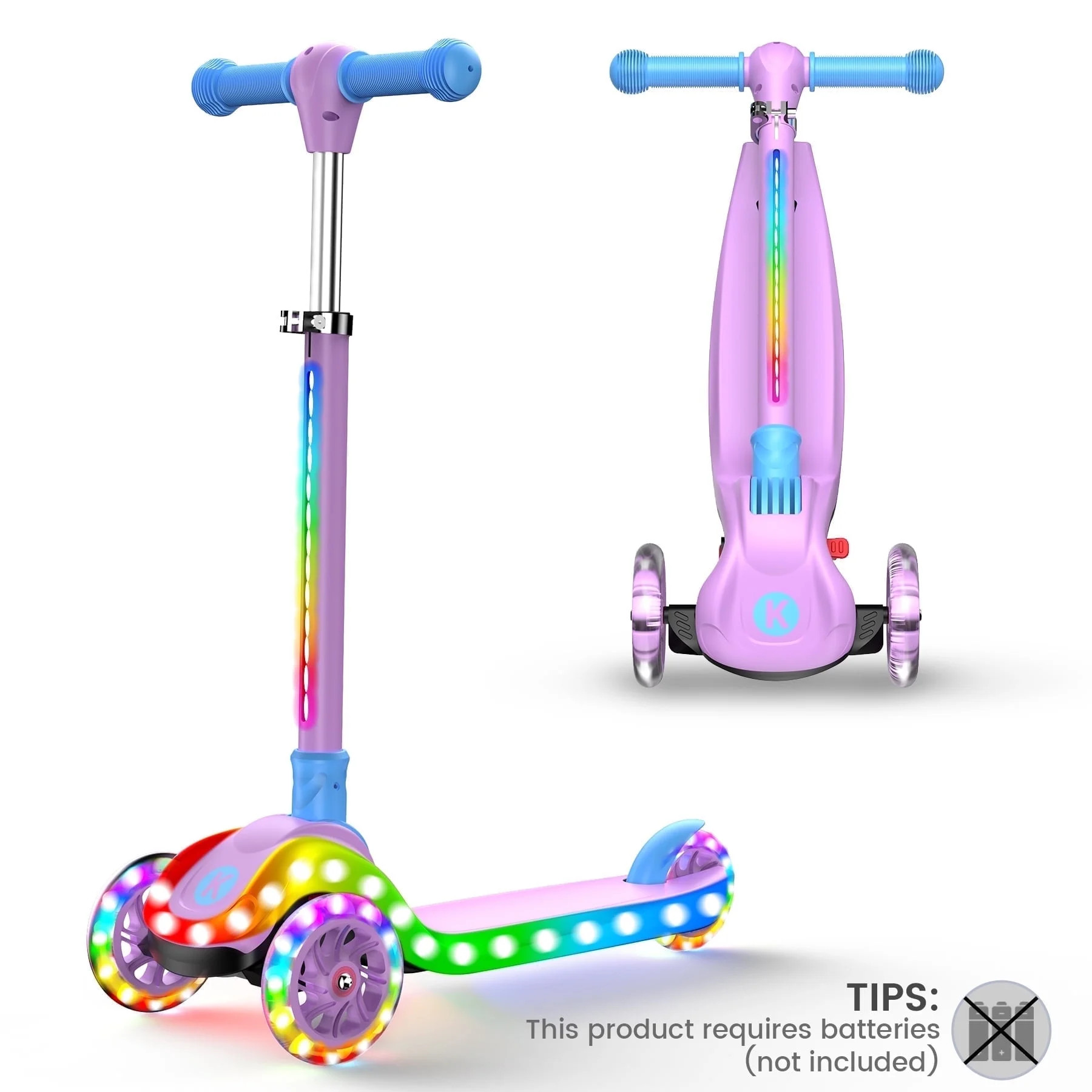 Kids 3 Wheel with LED Lights, Adjustable Height Foldable Scooter for Boys Girls Ages 3-12, Light-... | Walmart (US)