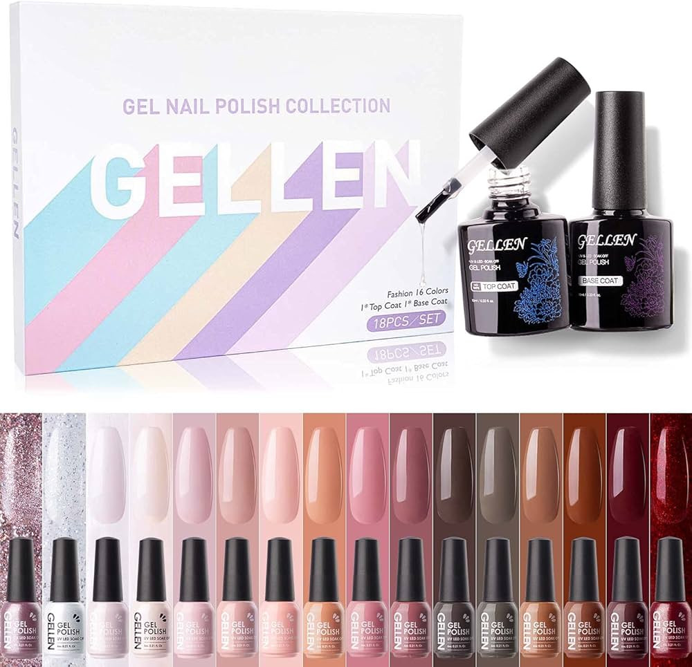 GELLEN Gel Nail Polish Kit - with Top & Base Coats, 16 Colors Gel Polish Kit, Red Browns Nude Gli... | Amazon (US)
