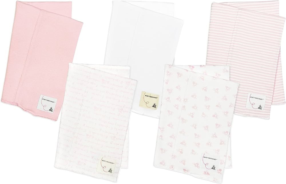 Burt's Bees Baby - Burp Cloths, 5-Pack Extra Absorbent 100% Organic Cotton Drool Cloths | Amazon (US)