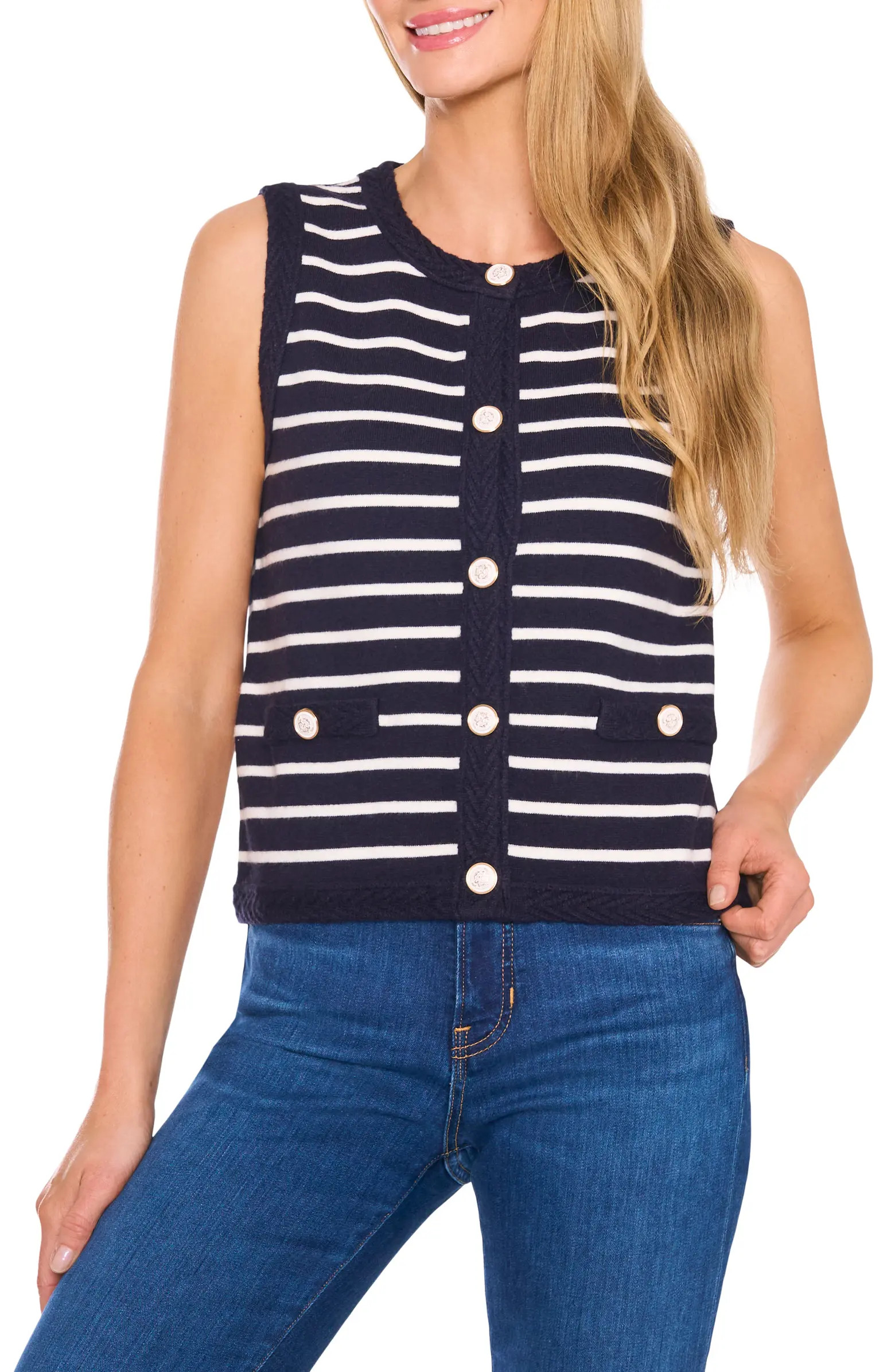 CeCe Stripe Crewneck Sweater Vest | Nordstrom | Nordstrom