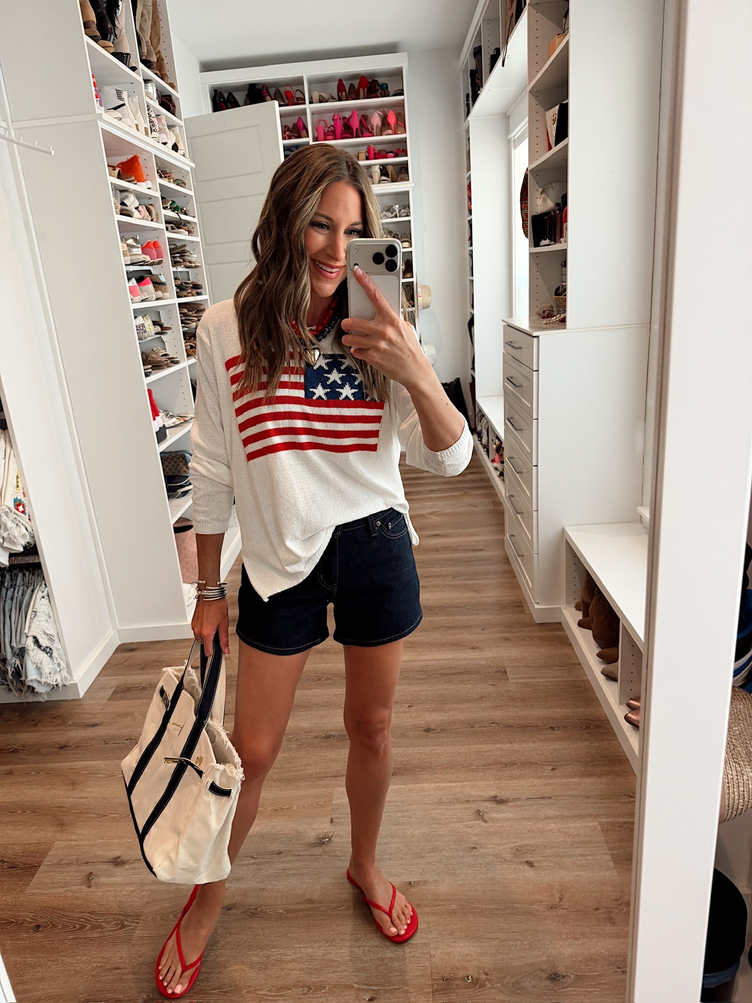 Red, white & blue 🇺🇸 in a medium top, 26 shorts, necklaces, sandals and accessories - fits tts.

#LTKootd #LTKSeasonal #LTKgrwm