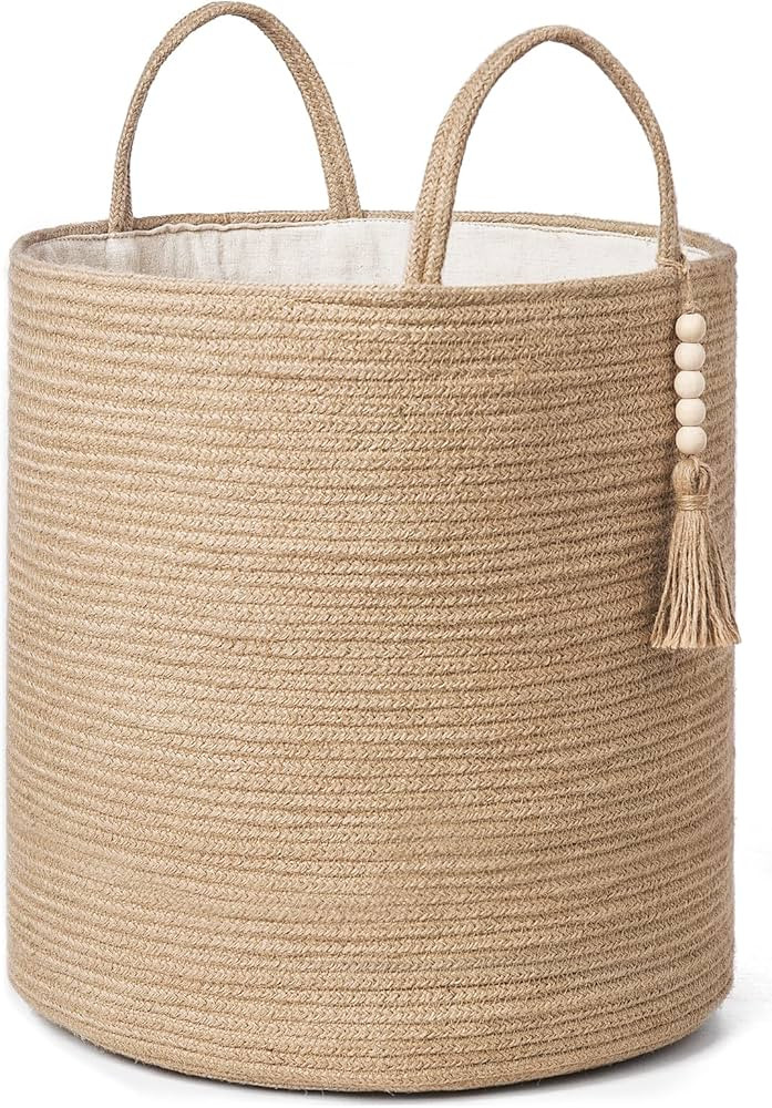 Mkono Tall Wicker Laundry Basket Woven Storage Basket Decorative Natural Rope Basket Wooden Bead ... | Amazon (US)