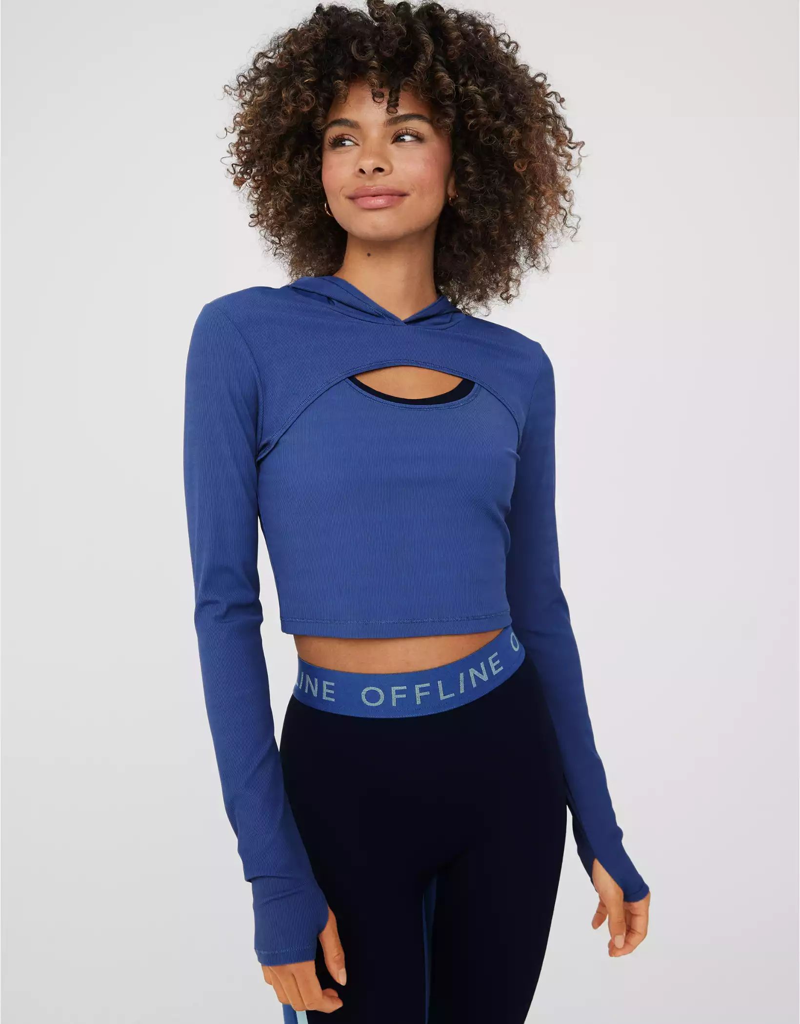 OFFLINE By Aerie Move-It Rib Cut Out Hooded T-Shirt | Aerie