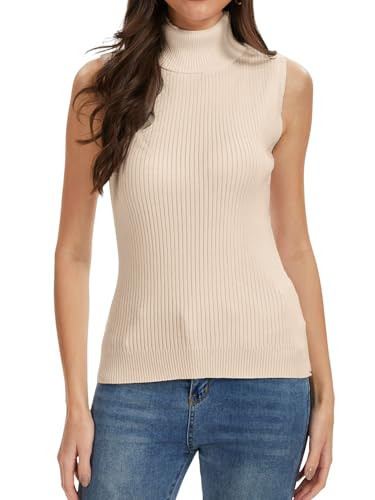 INKOFF Women’s Sleeveless Turtleneck Tops Ribbed Slim Fitted Turtle Neck Sweater Vest Dressy High Neck Knit Top Beige 2XL | Amazon (US)