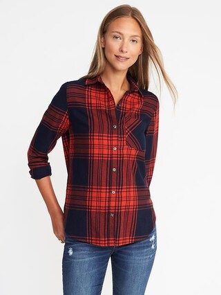 Old Navy Womens Classic Flannel Shirt For Women Navy/Red Size L | Old Navy US