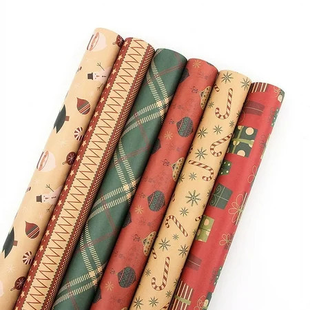 Christmas Wrapping Paper, 6 Diy Vintage Style Kraft Christmas Wrapping Paper - 6 Rolls - 30 inches x 20 Feet Each(mixed) | Walmart (US)