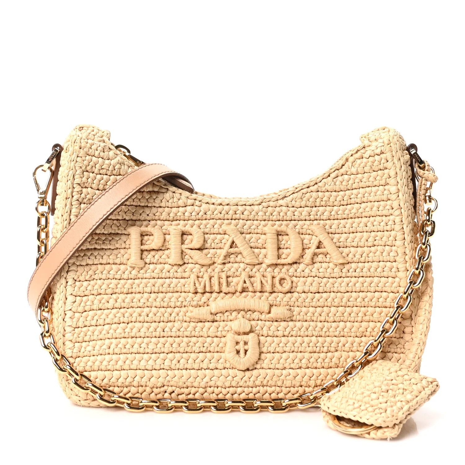 Prada Yarn Raffia Effect Crochet Mini Re-Edition 2000 Shoulder Bag Naturale 1883384 | FASHIONPHILE (US)