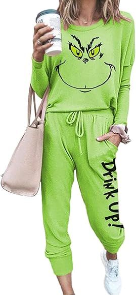 CAIYING Women’s Two Piece Grinch Pajamas Set Long Sleeve Tops and Pants Pjs Sets Leopard Print ... | Amazon (CA)