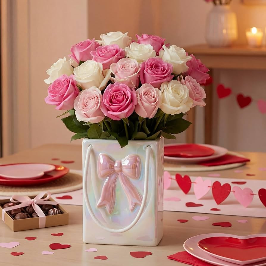 Pink Bow Handbag Flower Vase 7.16 Inch Ceramic Purse Vase Hanging Coquette Decor Valentine Center... | Amazon (US)