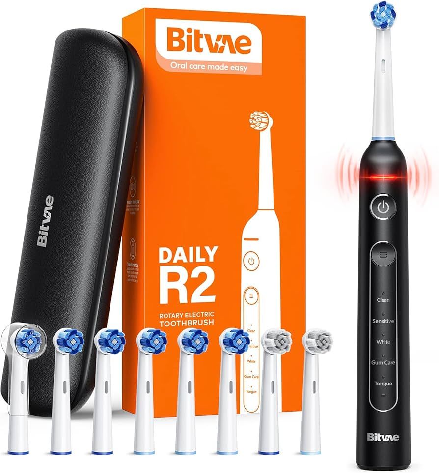 Bitvae R2 Rotating Electric Toothbrush for Adults with 8 Brush Heads, Travel Case, 5 Modes Rechar... | Amazon (US)