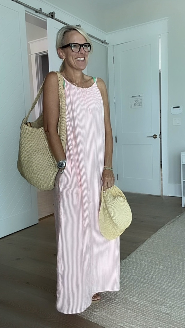 Absolutely love this dress from  @Quince 
It’s Gause fabric, line, has pockets. I worn it as a dress and today I’m wearing it as a cover-up.

Wearing small fit is true to size ￼￼

#LTKgrwm #LTKSwim #LTKOver40
