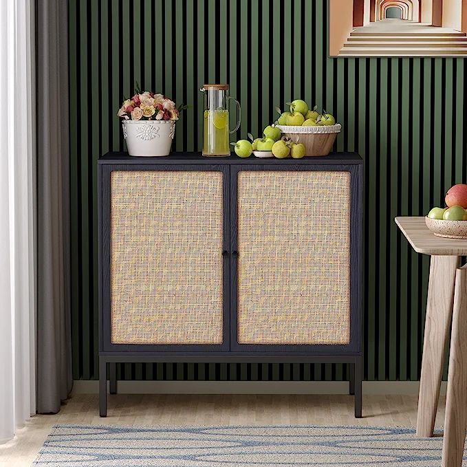 Amazon.com - Yechen Set of 2 Sideboard Storage Cabinet with Handmade Natural Rattan Doors, Accent... | Amazon (US)