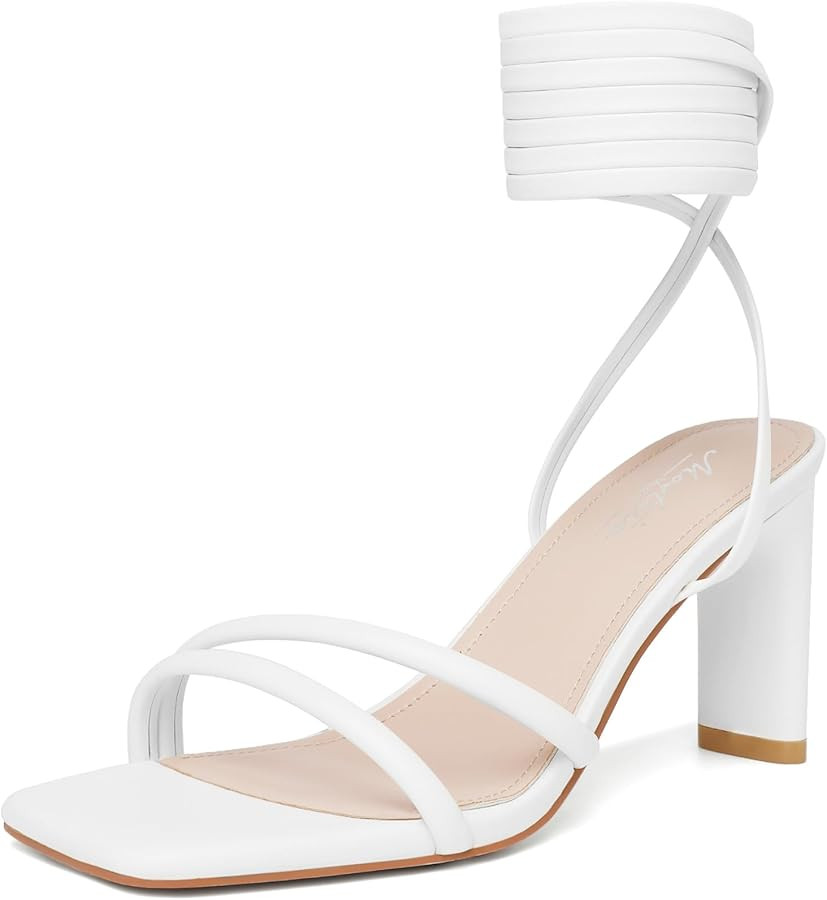 Mostrin Womens Sandals Strappy Heels for Women Lace Up Heels Square Open Toe Heels Tie Up High He... | Amazon (US)