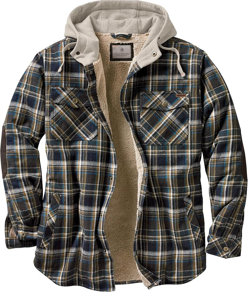 Legendary Whitetails Men's Hooded Shirt Jacket Plaid Flannel Berber Lined Polyfill Insulated | Amazon (US)