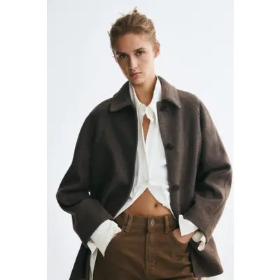 H&M Car Coat in Dark Taupe at Nordstrom, Size Large | Nordstrom