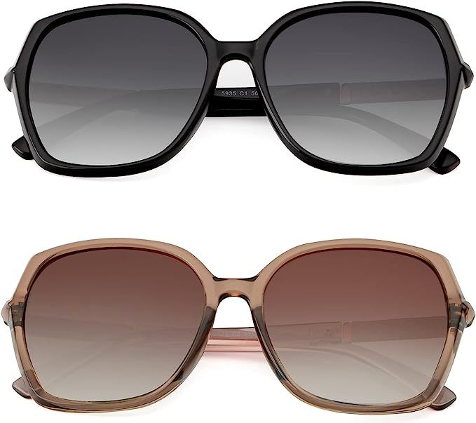 KALIYADI Classic Polarized Sunglasses for Women Trendy Square Sparkling Composite Shiny Frame -UV... | Amazon (US)