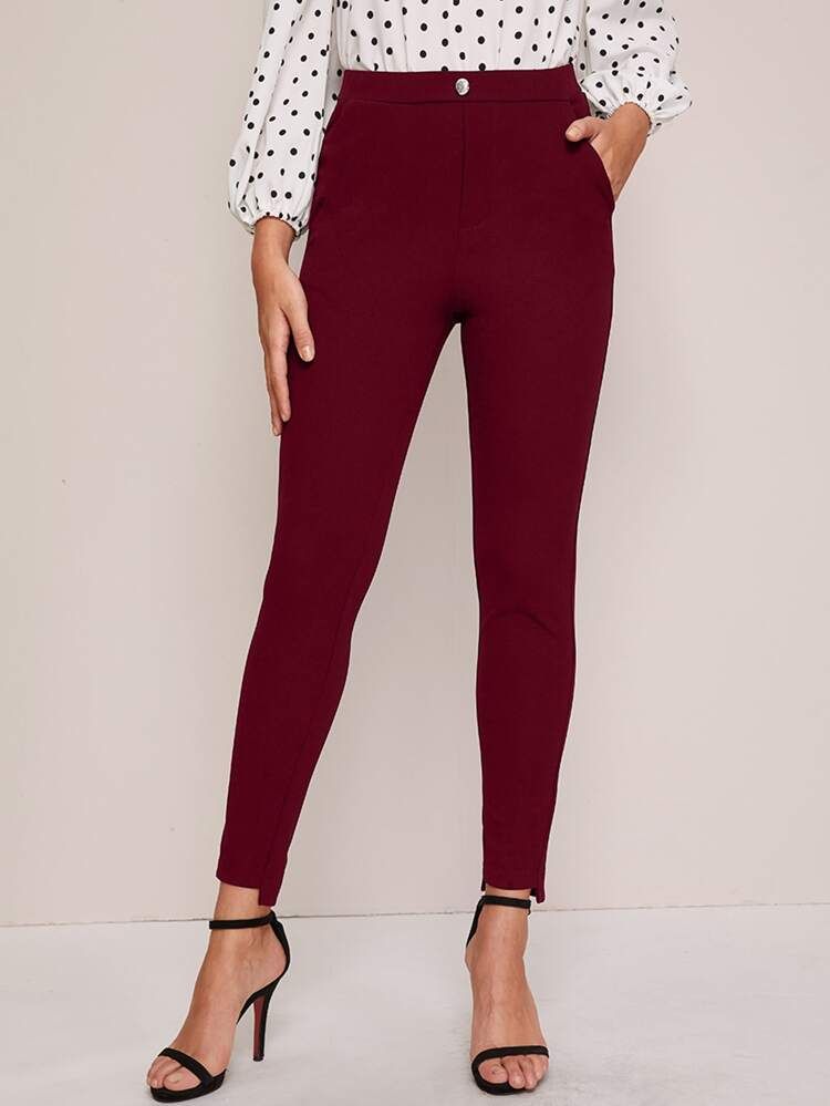 SHEIN Elastic Waist Slant Pocket Solid Pants | SHEIN