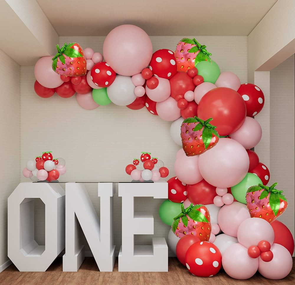 Oopat DIY Strawberry Balloon Garland Arch Kit for Girl Baby Shower Sweet One Strawberry First Bir... | Amazon (US)