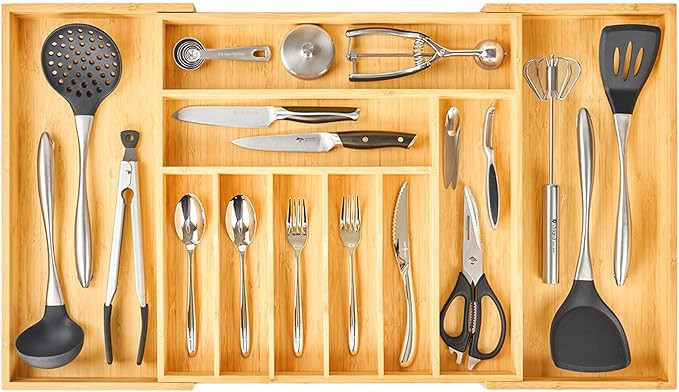 Umilife Extra Large Expandable Kitchen Siverware Utensils Drawer Organizer, 19" Deep for Big Draw... | Amazon (US)