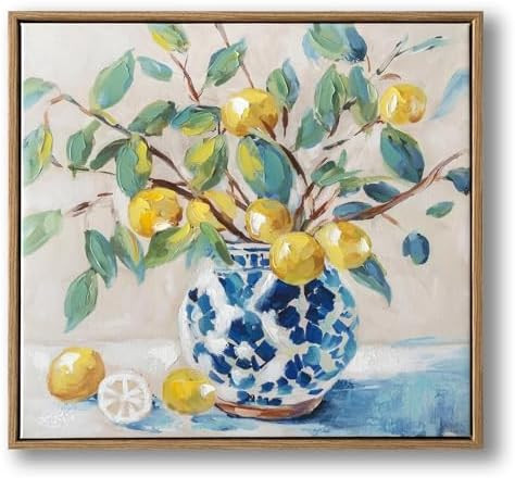 Framed Vintage Kitchen Wall Art, hand-painted Yellow Lemon Still Life Wall Decor Oil Paintings, R... | Amazon (US)