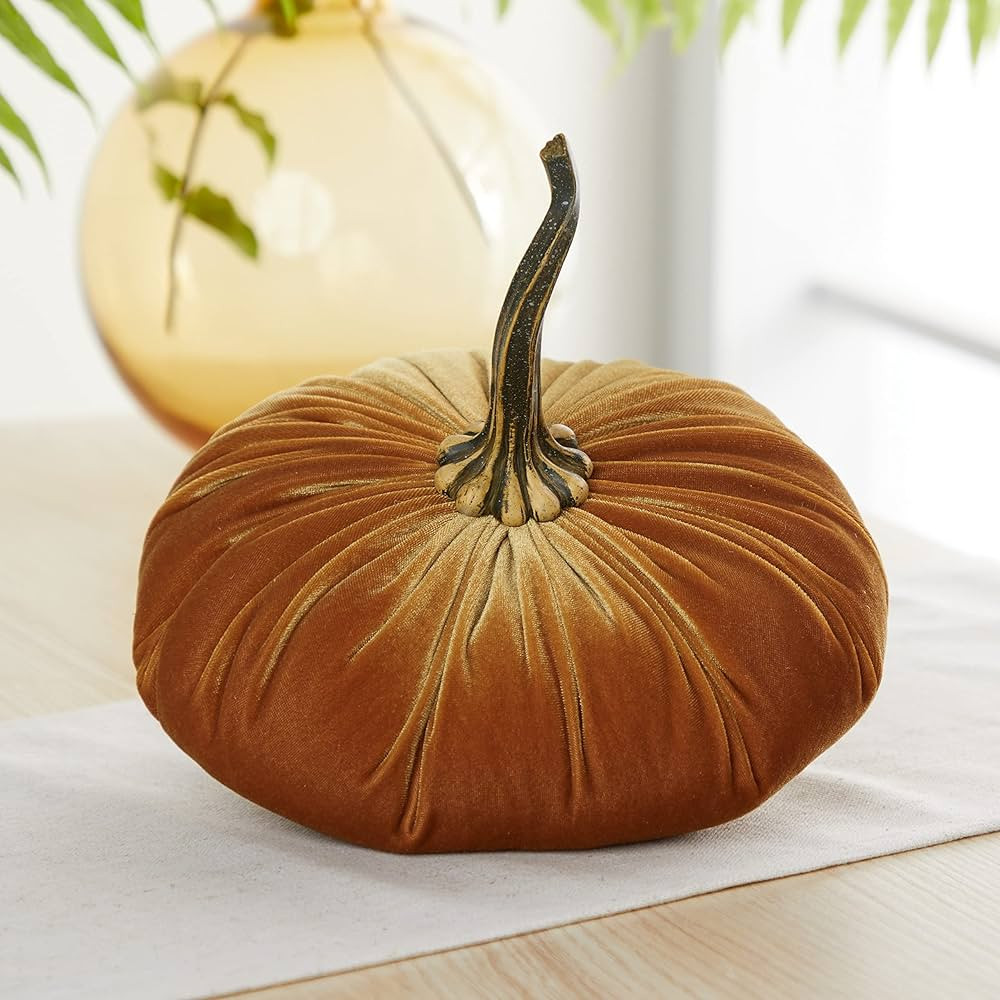 9 Inch Velvet Pumpkin, Handmade Fall Home Decor, Fall Wedding Centerpiece, Rustic Halloween Thank... | Amazon (US)