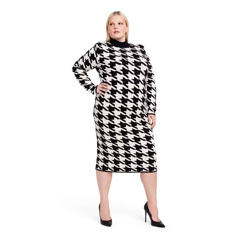 Women's Houndstooth Strong Shoulder Sweater Midi Dress - Sergio Hudson x Target Black/White | Target
