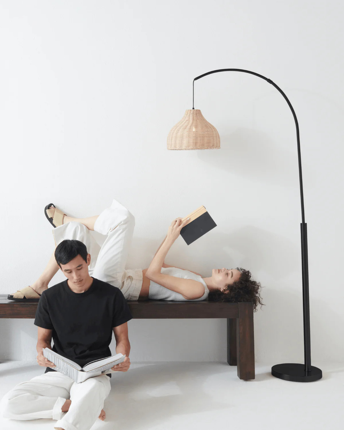 Lark Arc Floor Lamp | Boho Hanging Wicker Shade | Brightech | Brightech