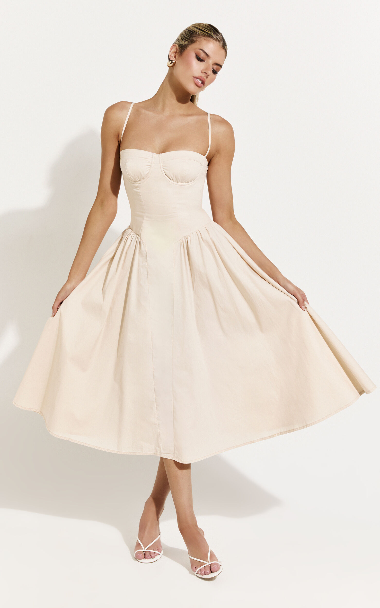 April Midi Dress - Sweetheart Wide Pleated Dress in Cream | Showpo (US, UK & Europe)