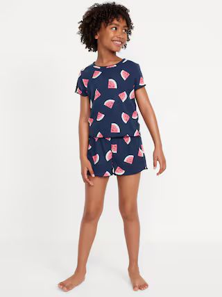 Printed Rib-Knit Pajama Top and Shorts Set for Girls | Old Navy (US)