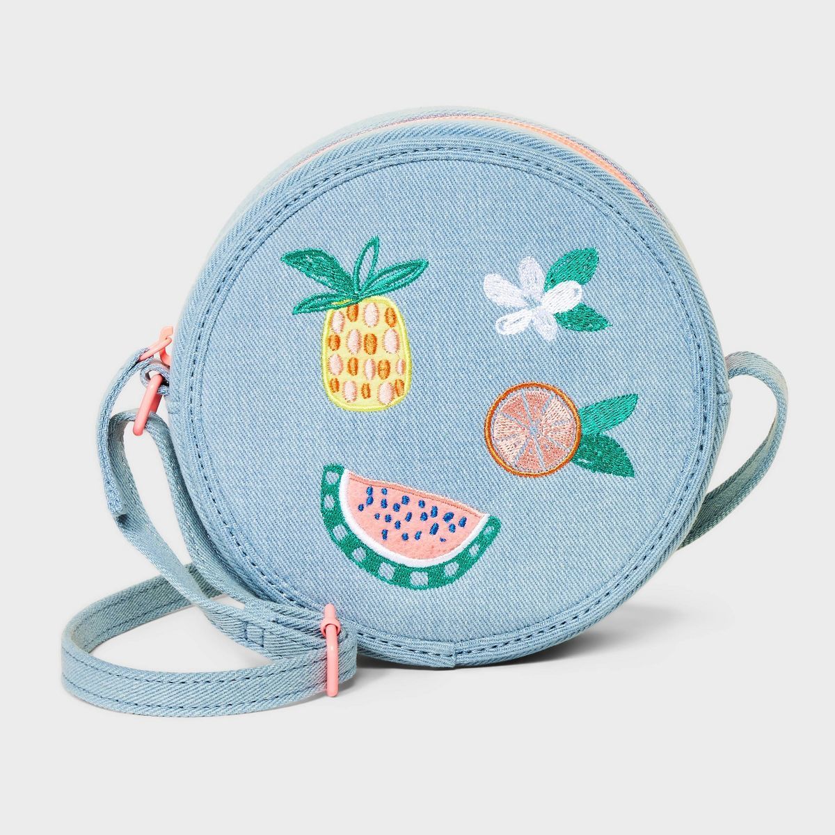 Girls' Denim Summer Fruit Circle Crossbody Bag - Cat & Jack™ Blue | Target