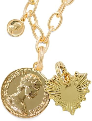 Harper Meyers Gold Medallion Necklace & Sunburst Heart Charm Bundle – Bold Statement Jewelry fo... | Amazon (US)