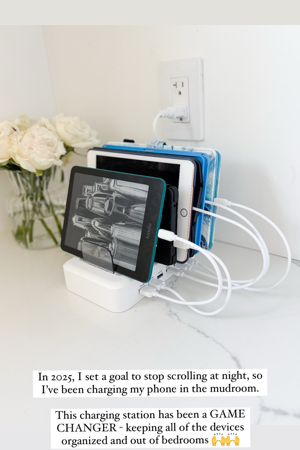In 2025, I set a goal to stop scrolling at night, so I’ve been charging my phone in the mudroom.

This charging station has been a GAME CHANGER - keeping all of the devices organized and out of bedrooms 🙌🙌

#LTKHome #LTKStyleTip #LTKFindsUnder50