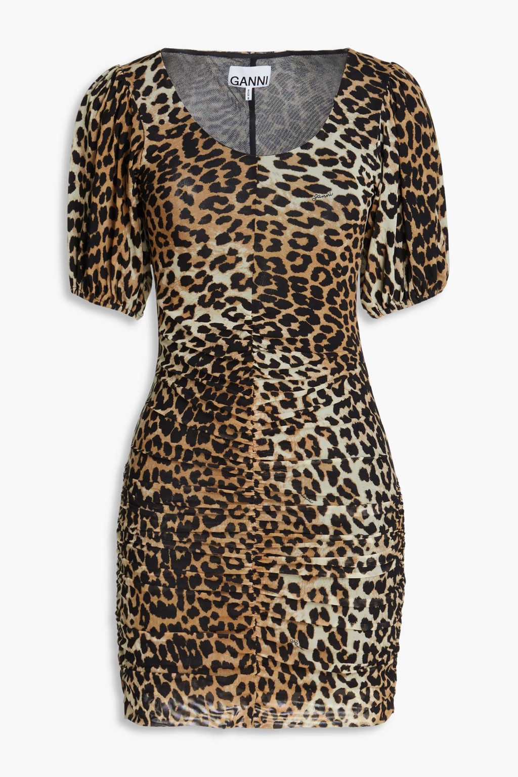 Ruched leopard-print stretch-mesh mini dress | The Outnet (US and CA)