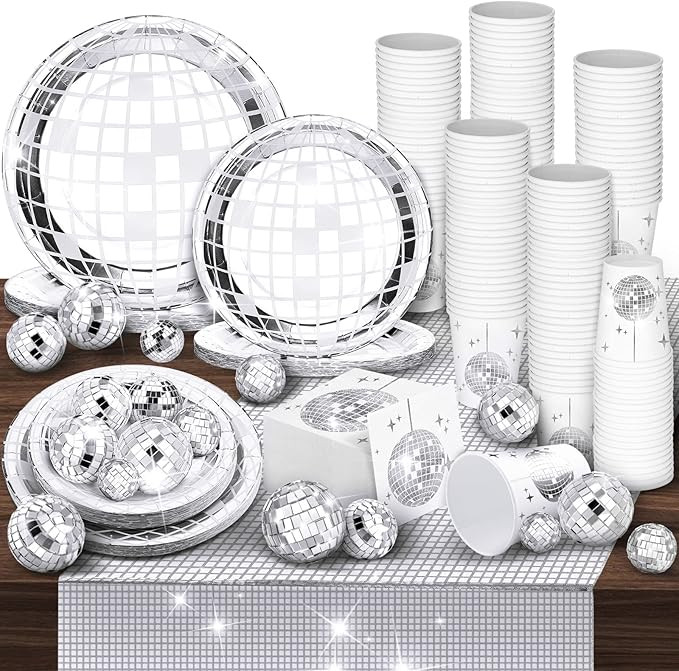 121 Pcs Disco Party Decor Supplies Includes 25 Pcs Disco Balls 25 Set 70s Disco Paper Plates Cups... | Amazon (US)