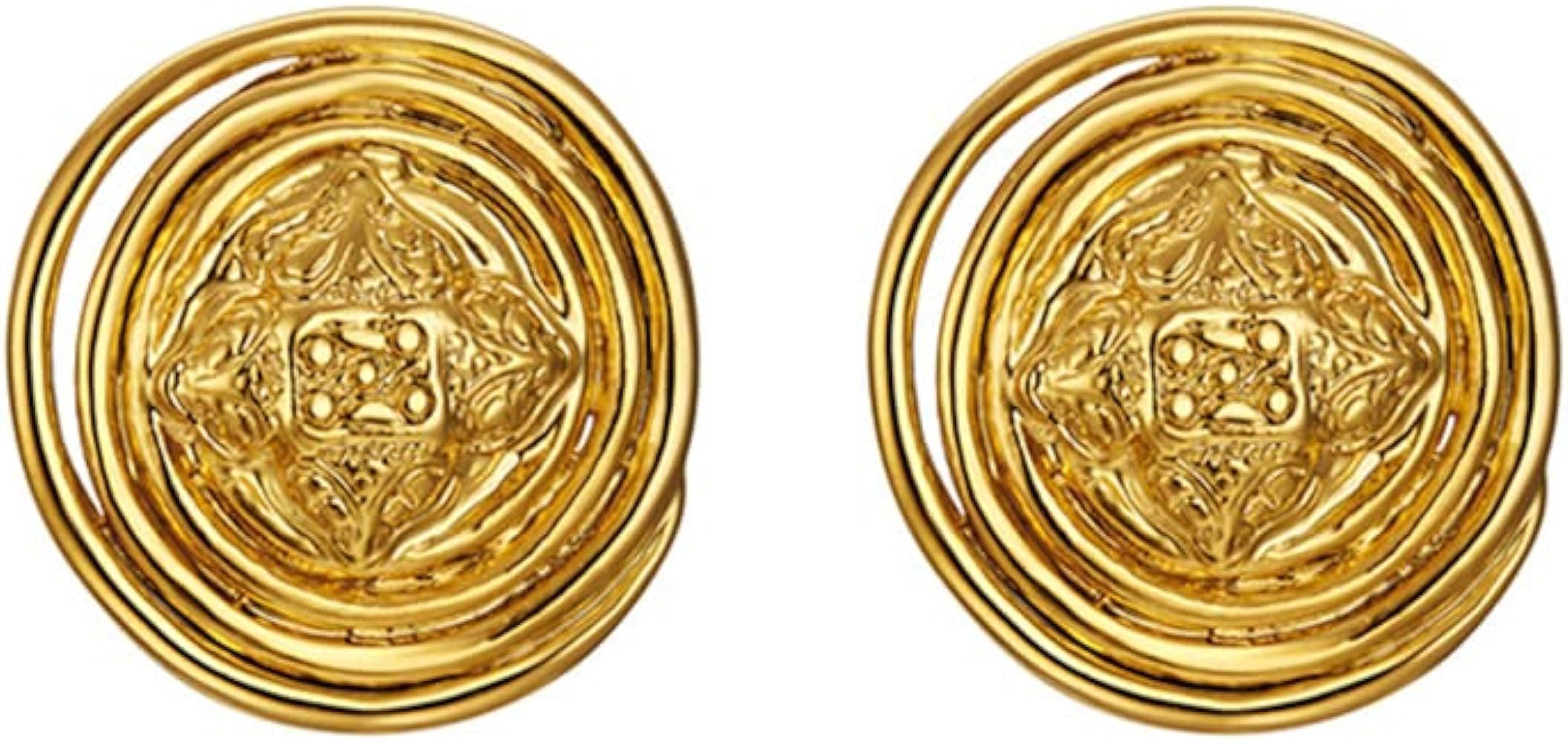 S925 Silver Needle Style Gold Button Alloy Earrings | Amazon (US)